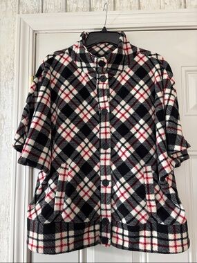Liz Claiborne Black White and Red Plaid Button-Front Top/Jacket